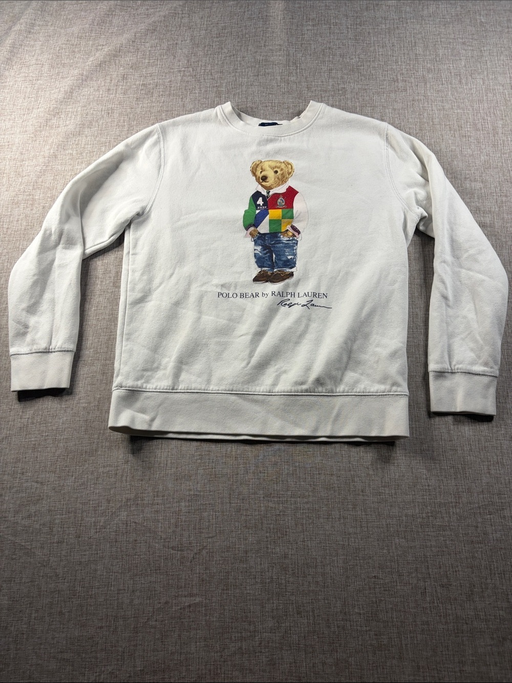 Ralph Lauren White Crewneck with Polo Bear Graphic